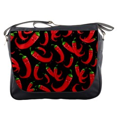 Seamless Vector Pattern Hot Red Chili Papper Black Background Messenger Bag by BangZart