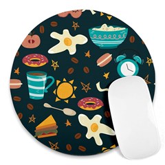 Seamless Pattern With Breakfast Symbols Morning Coffee Round Mousepads by BangZart