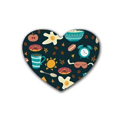 Seamless Pattern With Breakfast Symbols Morning Coffee Heart Coaster (4 Pack)  by BangZart