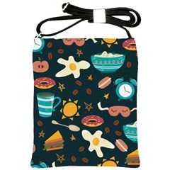 Seamless Pattern With Breakfast Symbols Morning Coffee Shoulder Sling Bag by BangZart