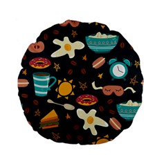 Seamless Pattern With Breakfast Symbols Morning Coffee Standard 15  Premium Flano Round Cushions