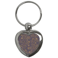 Seamless pattern gold floral ornament dark background fashionable textures golden luster Key Chain (Heart)