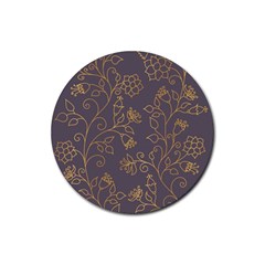 Seamless Pattern Gold Floral Ornament Dark Background Fashionable Textures Golden Luster Rubber Round Coaster (4 Pack)  by BangZart