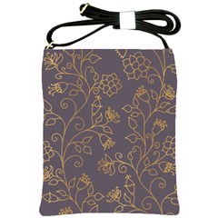 Seamless pattern gold floral ornament dark background fashionable textures golden luster Shoulder Sling Bag