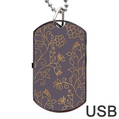 Seamless pattern gold floral ornament dark background fashionable textures golden luster Dog Tag USB Flash (Two Sides)