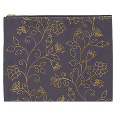 Seamless pattern gold floral ornament dark background fashionable textures golden luster Cosmetic Bag (XXXL)