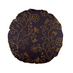 Seamless Pattern Gold Floral Ornament Dark Background Fashionable Textures Golden Luster Standard 15  Premium Round Cushions