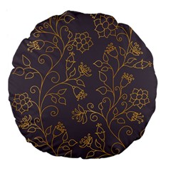 Seamless Pattern Gold Floral Ornament Dark Background Fashionable Textures Golden Luster Large 18  Premium Flano Round Cushions