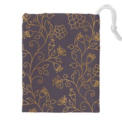 Seamless pattern gold floral ornament dark background fashionable textures golden luster Drawstring Pouch (4XL)