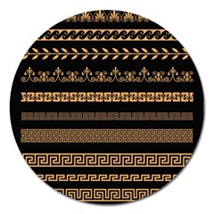 Set Antique Greek Borders Seamless Ornaments Golden Color Black Background Flat Style Greece Concept Magnet 5  (round) by BangZart