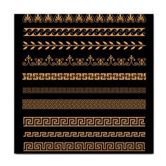 Set Antique Greek Borders Seamless Ornaments Golden Color Black Background Flat Style Greece Concept Face Towel by BangZart