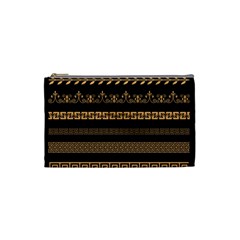 Set Antique Greek Borders Seamless Ornaments Golden Color Black Background Flat Style Greece Concept Cosmetic Bag (small) by BangZart