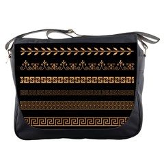 Set Antique Greek Borders Seamless Ornaments Golden Color Black Background Flat Style Greece Concept Messenger Bag by BangZart