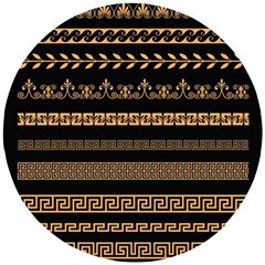 Set Antique Greek Borders Seamless Ornaments Golden Color Black Background Flat Style Greece Concept Wooden Puzzle Round