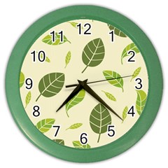 Leaf Spring Seamless Pattern Fresh Green Color Nature Color Wall Clock by BangZart