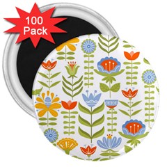 Seamless Pattern With Various Flowers Leaves Folk Motif 3  Magnets (100 Pack) by BangZart