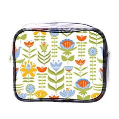 Seamless Pattern With Various Flowers Leaves Folk Motif Mini Toiletries Bag (one Side) by BangZart