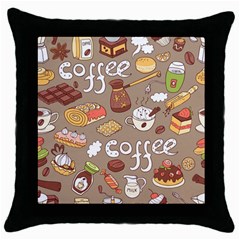 Vector seamless pattern with doodle coffee equipment Throw Pillow Case (Black)