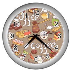 Vector seamless pattern with doodle coffee equipment Wall Clock (Silver)