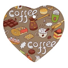 Vector seamless pattern with doodle coffee equipment Heart Ornament (Two Sides)