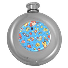 Hand Drawn Seamless Pattern Summer Time Round Hip Flask (5 Oz) by BangZart