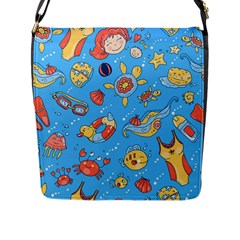 Hand Drawn Seamless Pattern Summer Time Flap Closure Messenger Bag (l)