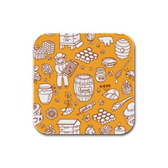 Vector Honey Element Doodle Seamless Pattern With Beehive Beeke Rubber Square Coaster (4 Pack)  by BangZart