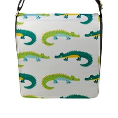 Cute Cartoon Alligator Kids Seamless Pattern With Green Nahd Drawn Crocodiles Flap Closure Messenger Bag (l) by BangZart