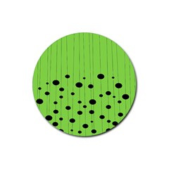 Bubbles At Strings Lemon Green And Black, Geometrical Pattern Rubber Round Coaster (4 Pack)  by Casemiro