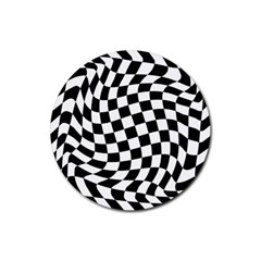 Weaving Racing Flag, Black And White Chess Pattern Rubber Round Coaster (4 Pack)  by Casemiro