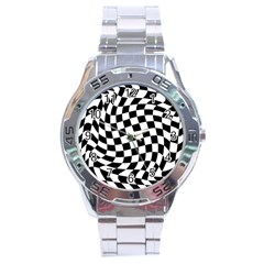 Weaving Racing Flag, Black And White Chess Pattern Stainless Steel Analogue Watch