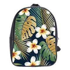 Seamless Pattern With Tropical Flowers Leaves Exotic Background School Bag (xl)