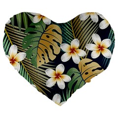 Seamless Pattern With Tropical Flowers Leaves Exotic Background Large 19  Premium Flano Heart Shape Cushions by BangZart