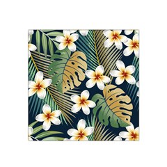 Seamless Pattern With Tropical Flowers Leaves Exotic Background Satin Bandana Scarf