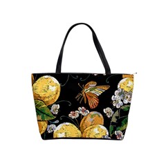 Embroidery Blossoming Lemons Butterfly Seamless Pattern Classic Shoulder Handbag by BangZart