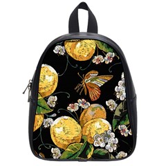 Embroidery Blossoming Lemons Butterfly Seamless Pattern School Bag (small) by BangZart