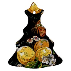 Embroidery Blossoming Lemons Butterfly Seamless Pattern Christmas Tree Ornament (two Sides) by BangZart