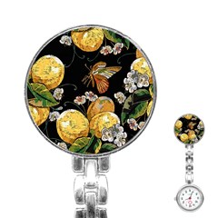 Embroidery Blossoming Lemons Butterfly Seamless Pattern Stainless Steel Nurses Watch by BangZart