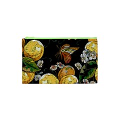 Embroidery Blossoming Lemons Butterfly Seamless Pattern Cosmetic Bag (xs)