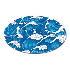 Storm Waves Seamless Pattern Raging Ocean Water Sea Wave Vintage Japanese Storms Print Illustration Oval Magnet by BangZart