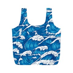 Storm Waves Seamless Pattern Raging Ocean Water Sea Wave Vintage Japanese Storms Print Illustration Full Print Recycle Bag (m)