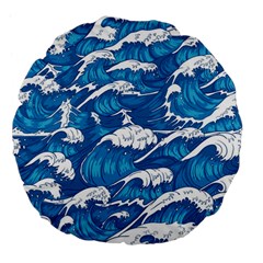 Storm Waves Seamless Pattern Raging Ocean Water Sea Wave Vintage Japanese Storms Print Illustration Large 18  Premium Flano Round Cushions