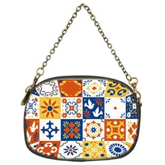 Mexican Talavera Pattern Ceramic Tiles With Flower Leaves Bird Ornaments Traditional Majolica Style Chain Purse (two Sides) by BangZart