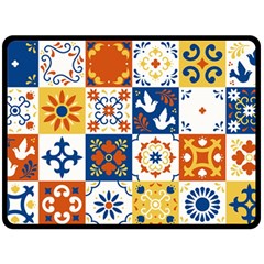 Mexican Talavera Pattern Ceramic Tiles With Flower Leaves Bird Ornaments Traditional Majolica Style Double Sided Fleece Blanket (large) 