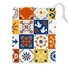 Mexican Talavera Pattern Ceramic Tiles With Flower Leaves Bird Ornaments Traditional Majolica Style Drawstring Pouch (4xl) by BangZart