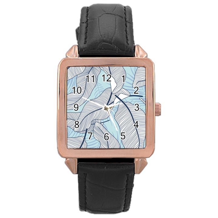 Tropical Flower Seamless Pattern Rose Gold Leather Watch 