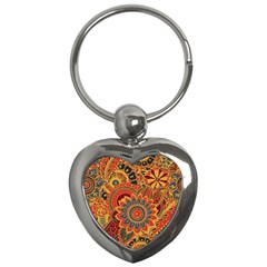 Bright Seamless Pattern With Paisley Elements Hand Drawn Wallpaper With Floral Traditional Key Chain (heart) by BangZart