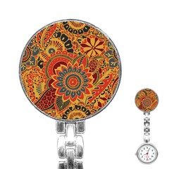 Bright Seamless Pattern With Paisley Elements Hand Drawn Wallpaper With Floral Traditional Stainless Steel Nurses Watch