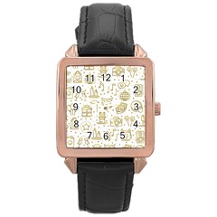 Birthday Party Seamless Pattern Gold Party Decor Elements Birthday Cake Gift Confetti Festive Event  Rose Gold Leather Watch 