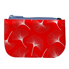 White Abstract Flowers On Red Large Coin Purse by Dushan